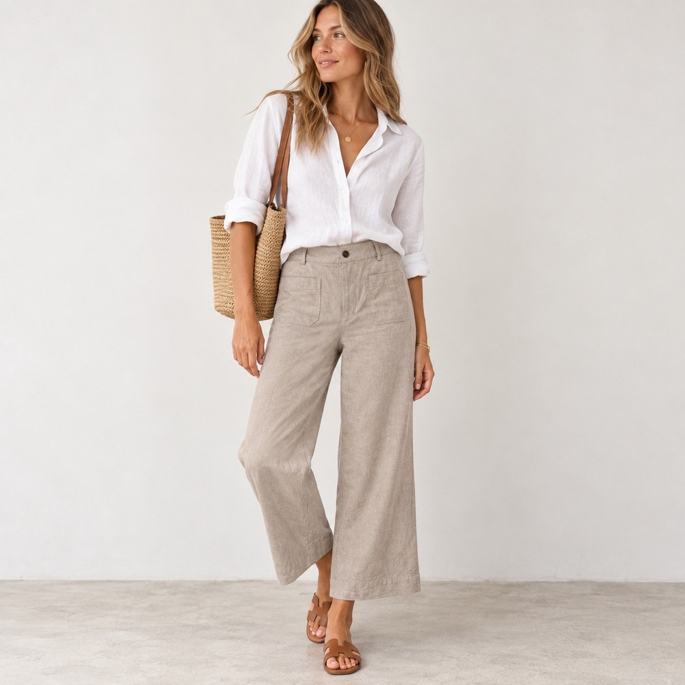 J.Crew Lizzie Wide Leg Pant Womens Size 28 Tan Stripe High Rise Minimalist